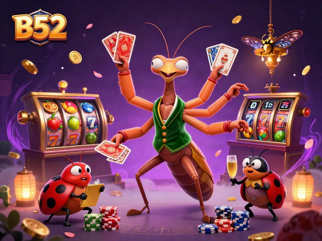 Experience thrilling B52 casino gameplay with our animated characters and dynamic slot elements.