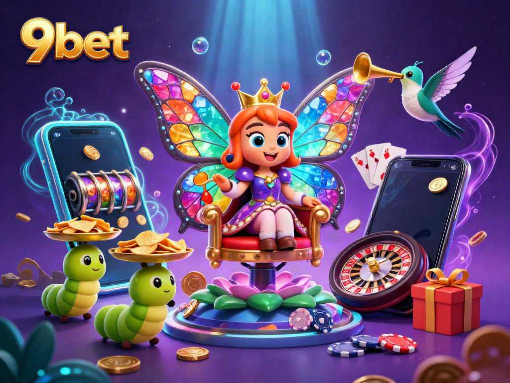 Engage with the vibrant 9bet casino world, showcasing animated characters and dynamic gaming elements.