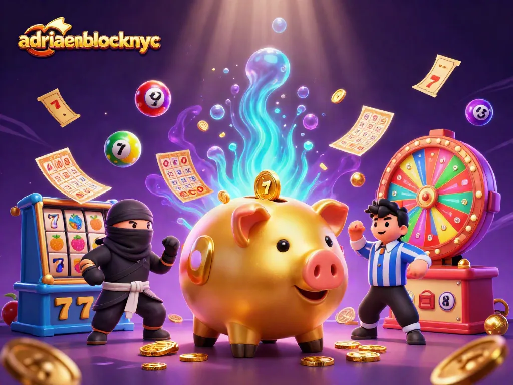Experience thrilling gameplay at adriaenblocknyc featuring a unique piggy bank sumo wrestler among gambling elements.