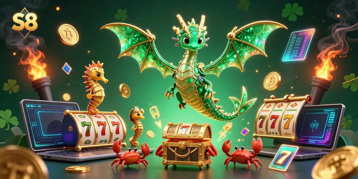 S8 players win big with immersive slots featuring a sea dragon, gold treasures, and vibrant crypto elements.