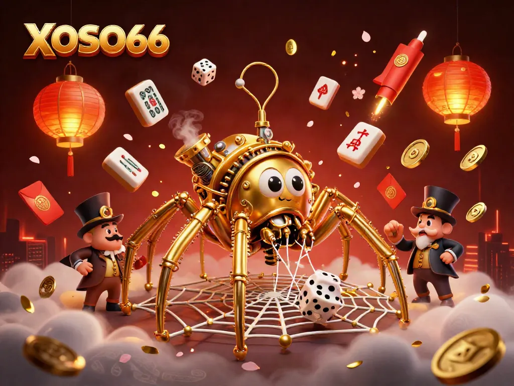 XOSO66 illustrates steampunk characters in a rich, dynamic casino-themed scene with gold effects.