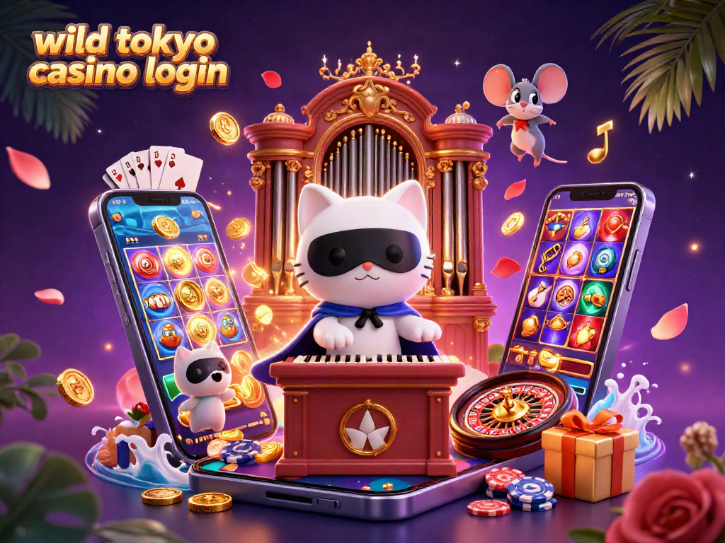 Engage with the wild tokyo casino login scene, showcasing vibrant gambling elements and whimsical characters.